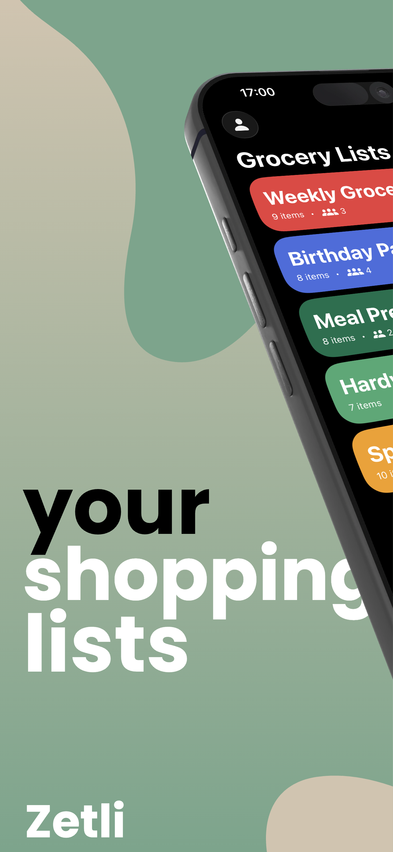 Your shopping lists on Zetli